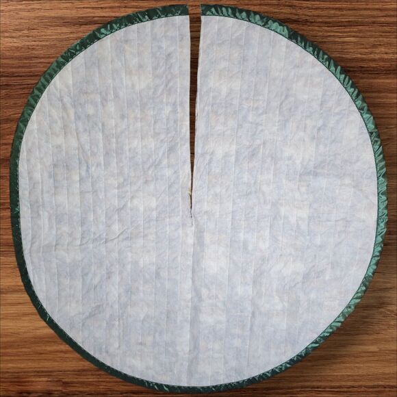 Vintage Christmas Tree Skirt Santa Angels Snowmen Green Red 58" Handmade Large - Picture 2 of 9